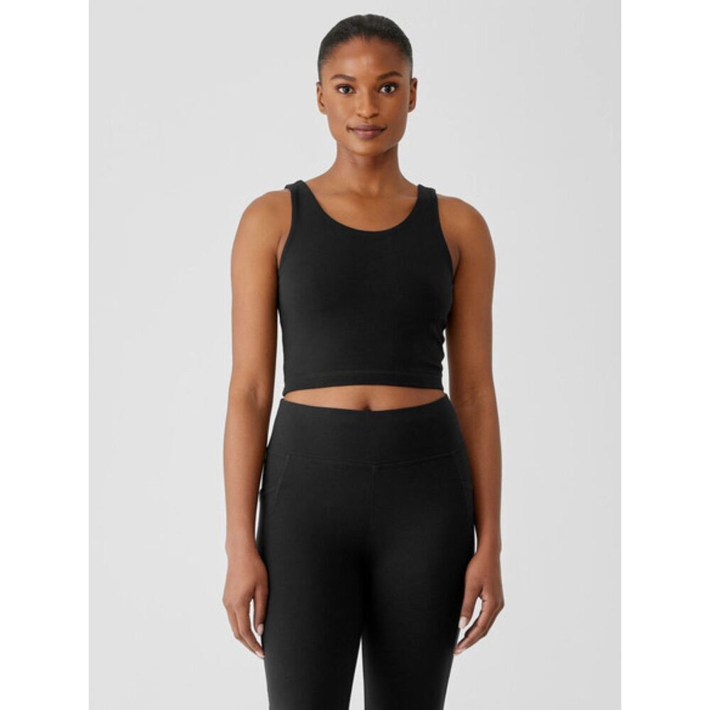 Eileen Fisher Pima Cottom Stretch Jersey Cropped Tank - Black XL